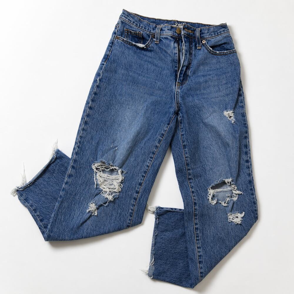Universal Thread Distressed High Rise Straight Leg Jeans Size 4/27 Blue Cotton
